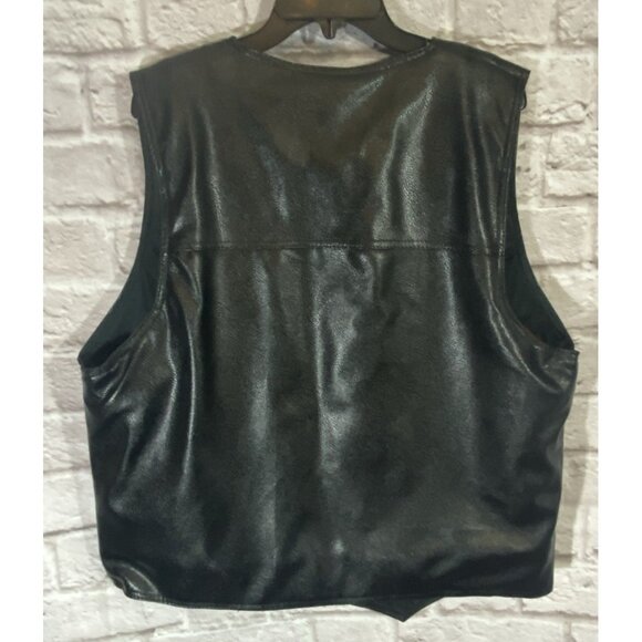 Motorcycle Vest Unisex 50 Chest Velvet Lined Black Faux Leather Pockets Snap 29 - Picture 2 of 15